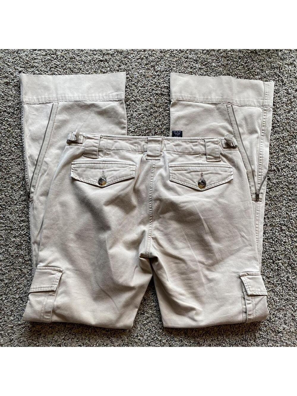 Vintage authentic rare y2k low rise bootcut flare cream khaki cargo pants - Picture 7 of 8